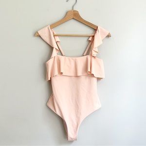 ROMWE Peach Ruffled One Piece Swimsuit